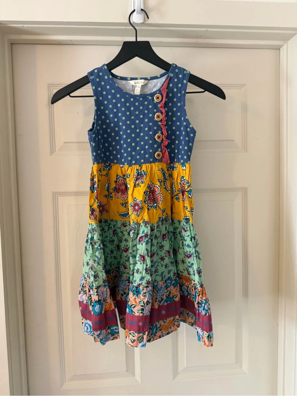 Matilda Jane Polka Dot & Floral Tiered Dress in Navy, Yellow, Green boho